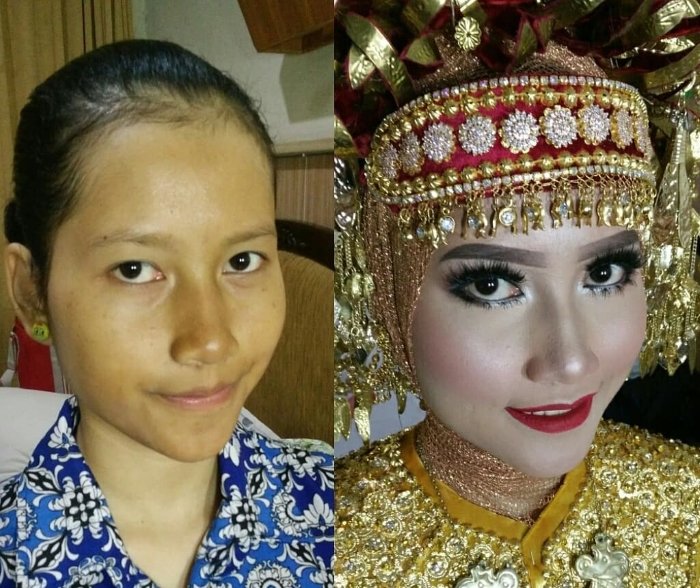 Визажист из Индонезии выкладывает фото невест до и после преображения